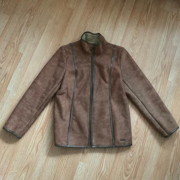 Vintage Esprit Brown Faux Suede Shearling Coat Size M 90's Classic Traditional - Picture 12 of 12